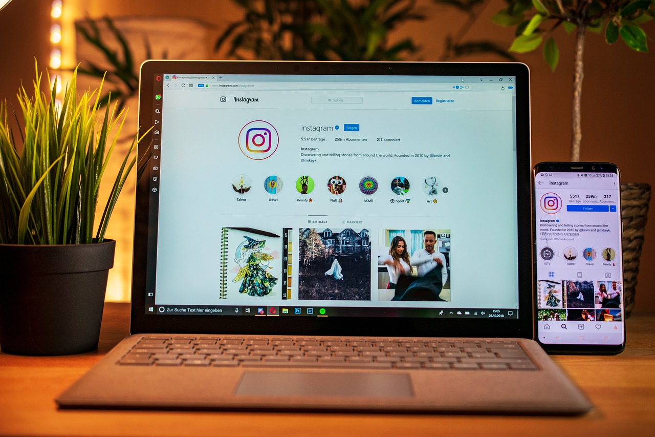 laptop, mobile phone, instagram